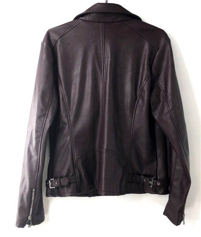 ana Women's NWT Faux Leather Moto Biker Jacket Midnight Burgundy Size L