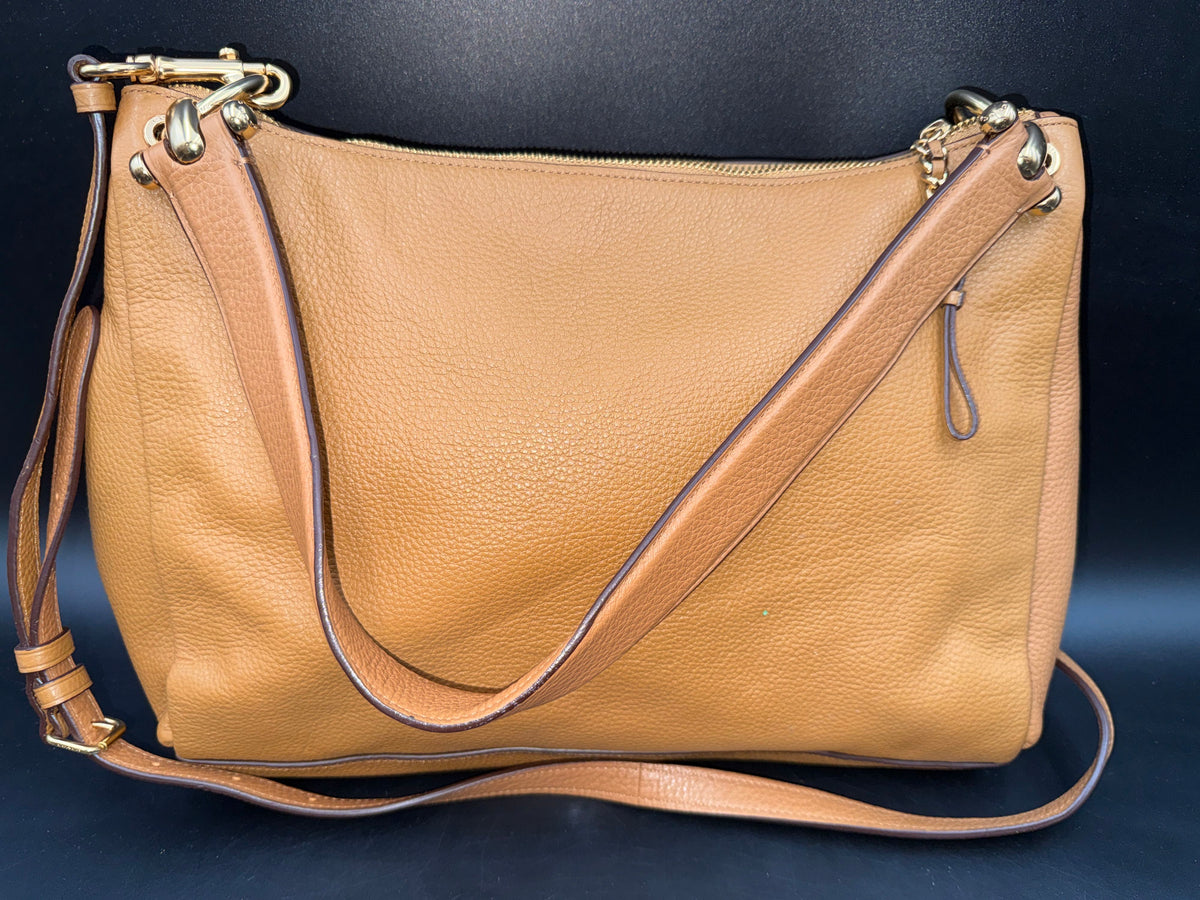 Coach Tan Pebbled Leather Mia Shoulder Bag Crossbody Gold Hardware COA