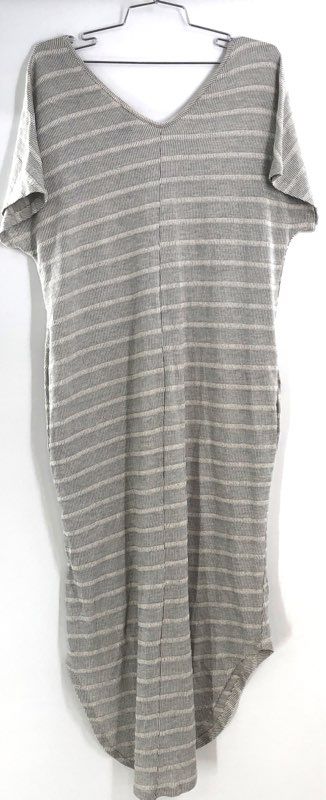 Daytrip Women's Gray White Striped Ribbed V-Neck Curved Hem Tunic Dress Size S