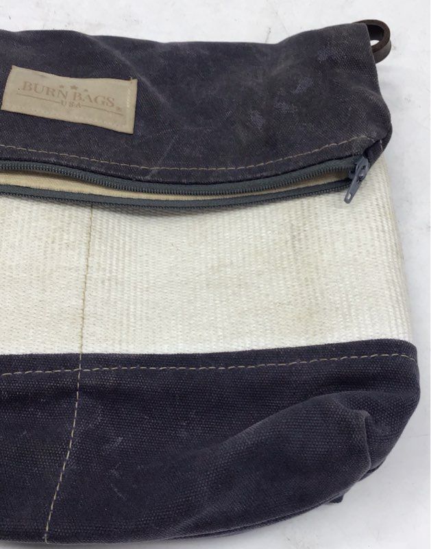 Burn Bags USA Navy Blue Cream Canvas Fire Hose Foldover Crossbody Bag