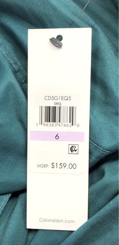 Calvin Klein Women's Green Belted Sleeveless V-Neck Fit & Flare Dress Sz 6 NWT