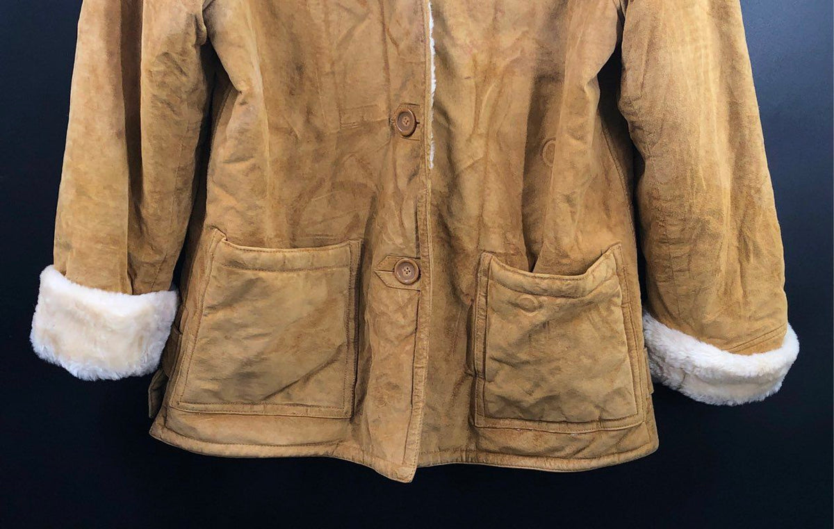 Vintage Y2K Dennis Basso Women's Tan Genuine Leather Jacket Faux Fur Sz M