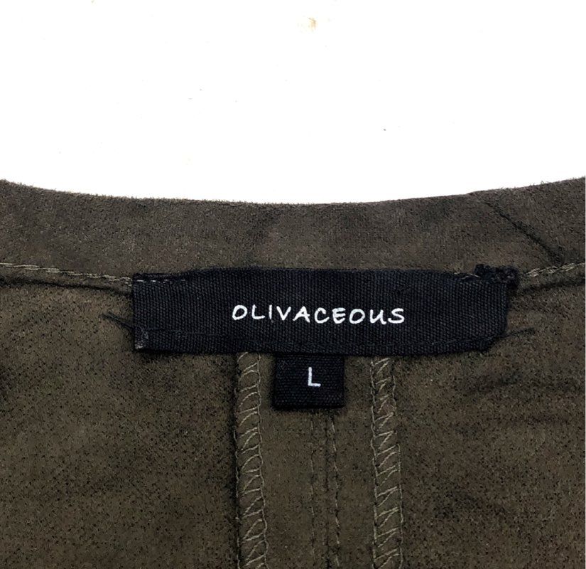 Olivaceous Women's Olive Faux Suede Short Sleeve Scoop Neck Shift Dress Sz L