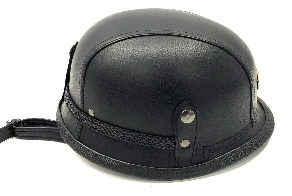 Lot of 2 Zengen KCO Black Faux Leather Motorcycle Half Helmets Size L