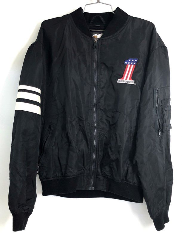 Vintage 90s Harley Davidson Number 1 Logo Bomber Jacket Made in USA Sz M