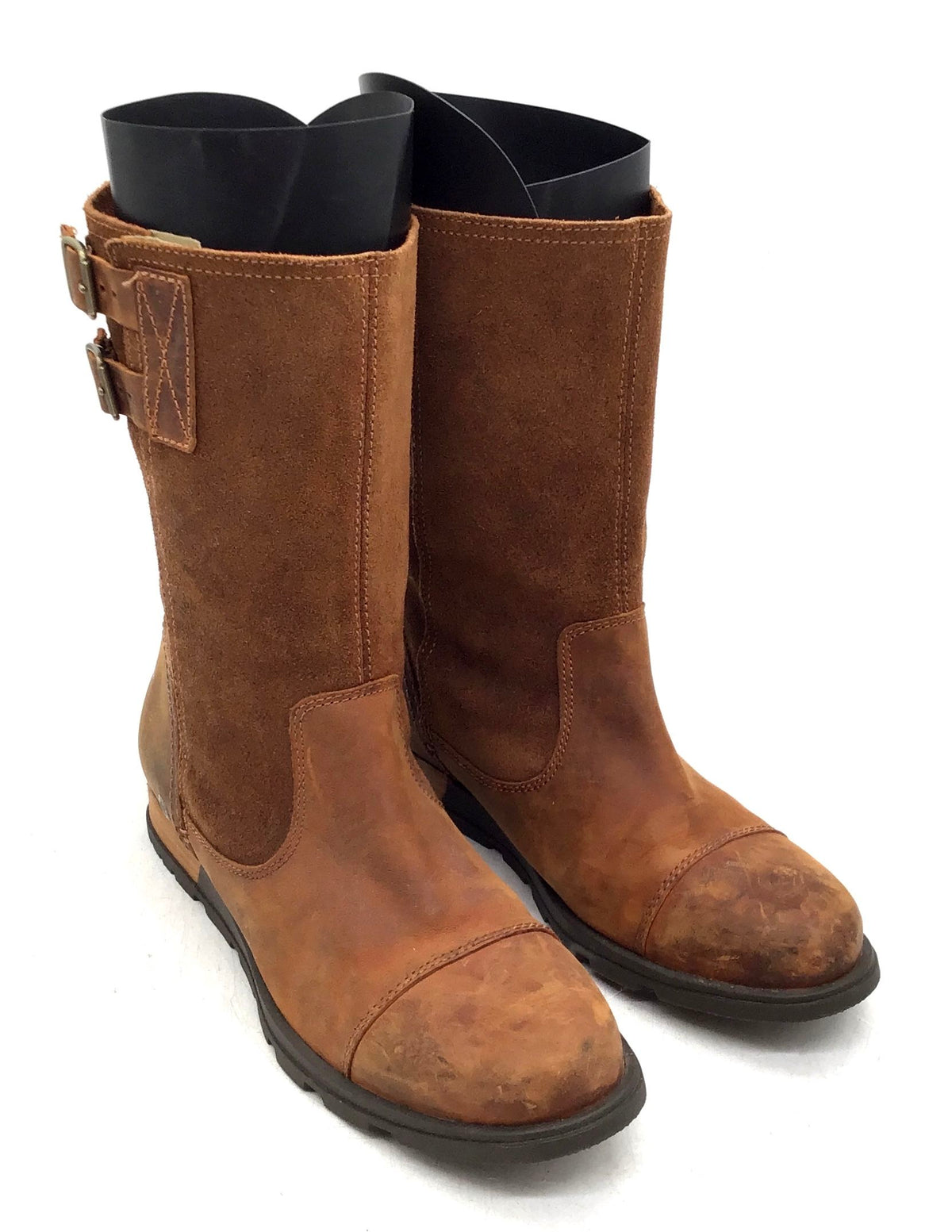 Sorel Major Moto Tobacco Brown Leather Suede Mid-Calf Boots Women's Size 9.5