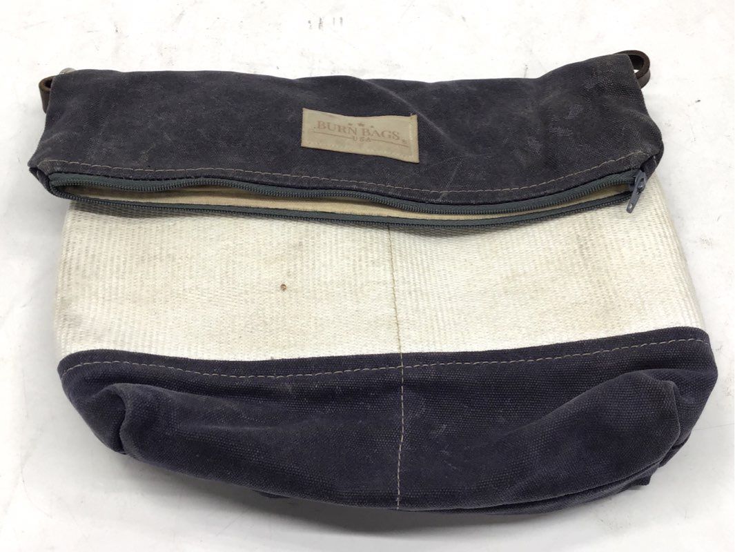 Burn Bags USA Navy Blue Cream Canvas Fire Hose Foldover Crossbody Bag