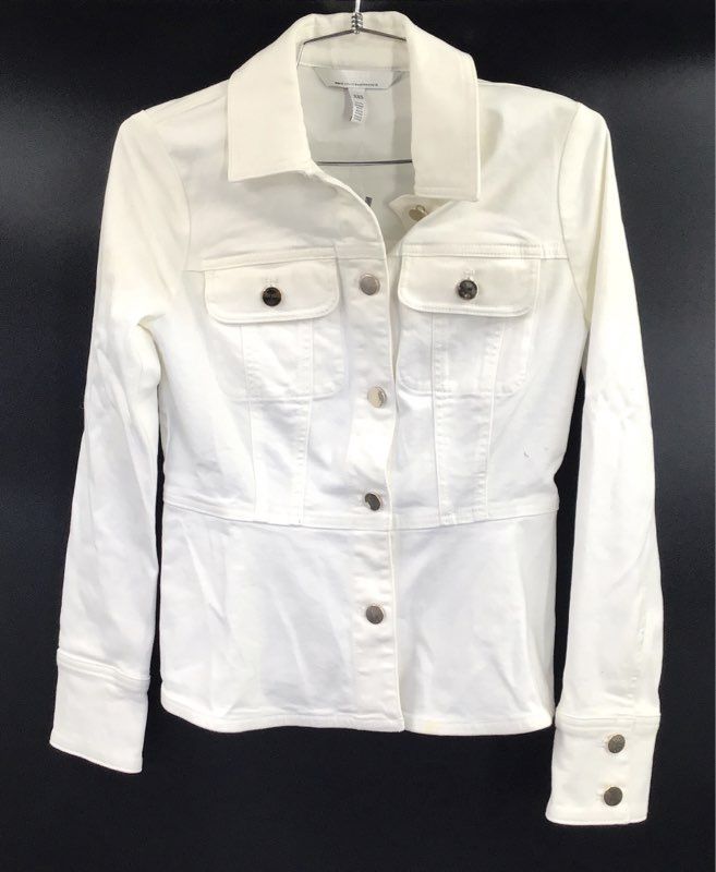 White House Black Market Women's White Denim Peplum Jacket Sz XXS NWT
