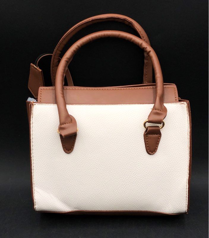 Fashion & Bags White Brown Faux Leather Structured Satchel Crossbody Handbag