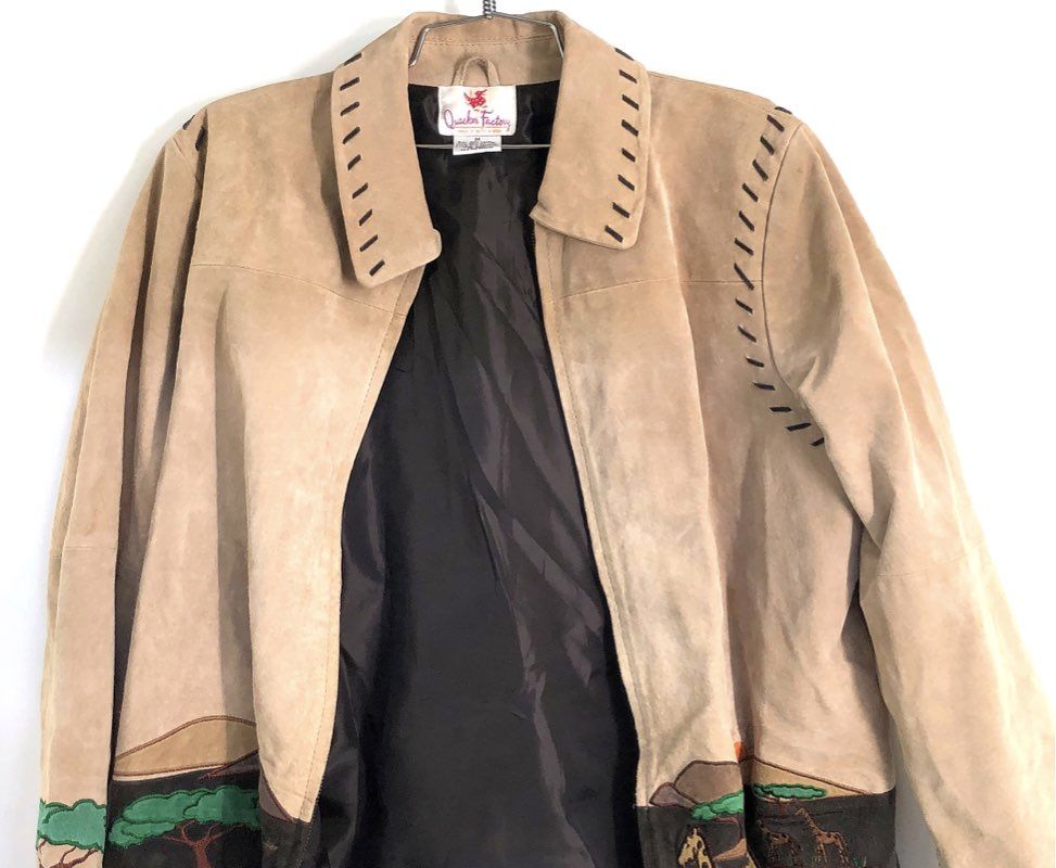 Quacker Factory Women's Vintage Y2K Leather Safari Embroidered Jacket Sz M