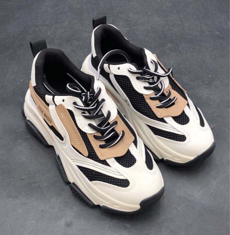 Steve Madden Possession Tan Black Bone Chunky Platform Sneaker Women's Size 7.5