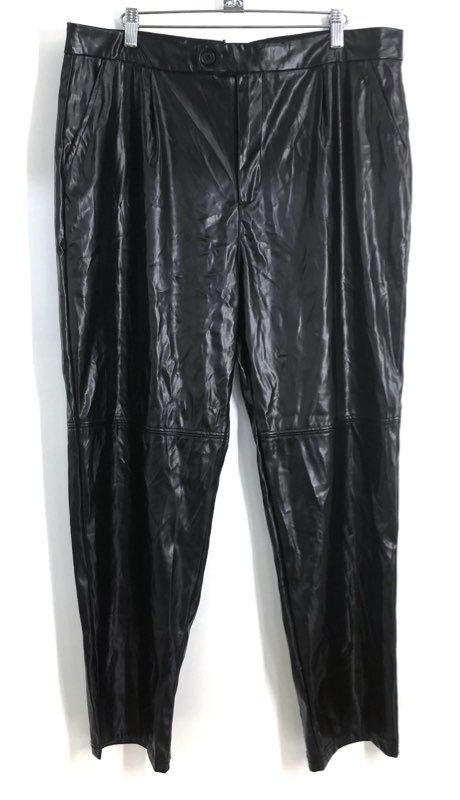 Halston Women's Black Faux Leather Ankle Length Straight Leg Pants NWT Sz L