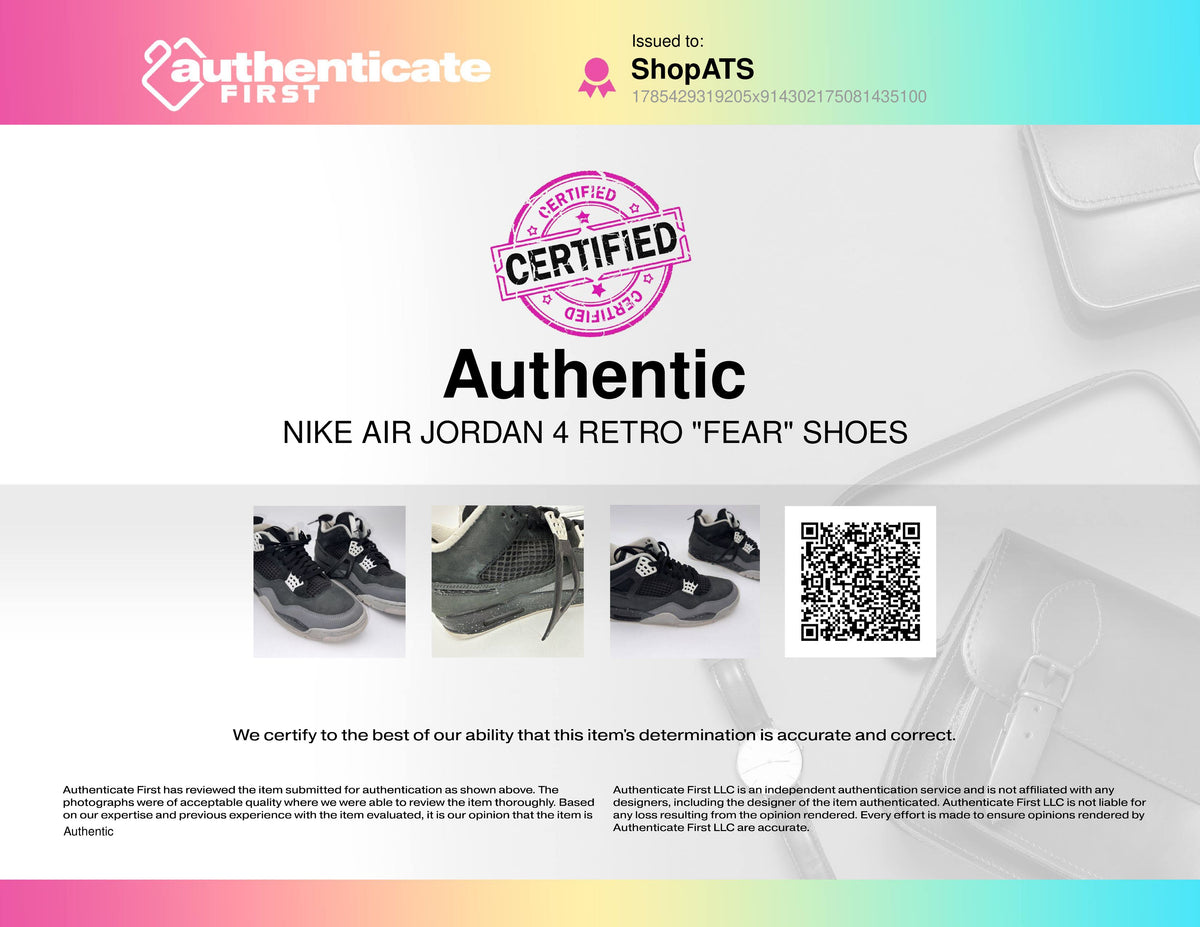 Nike Air Jordan 4 Retro Fear Black Cool Grey 2013 Sneakers COA Size 10.5