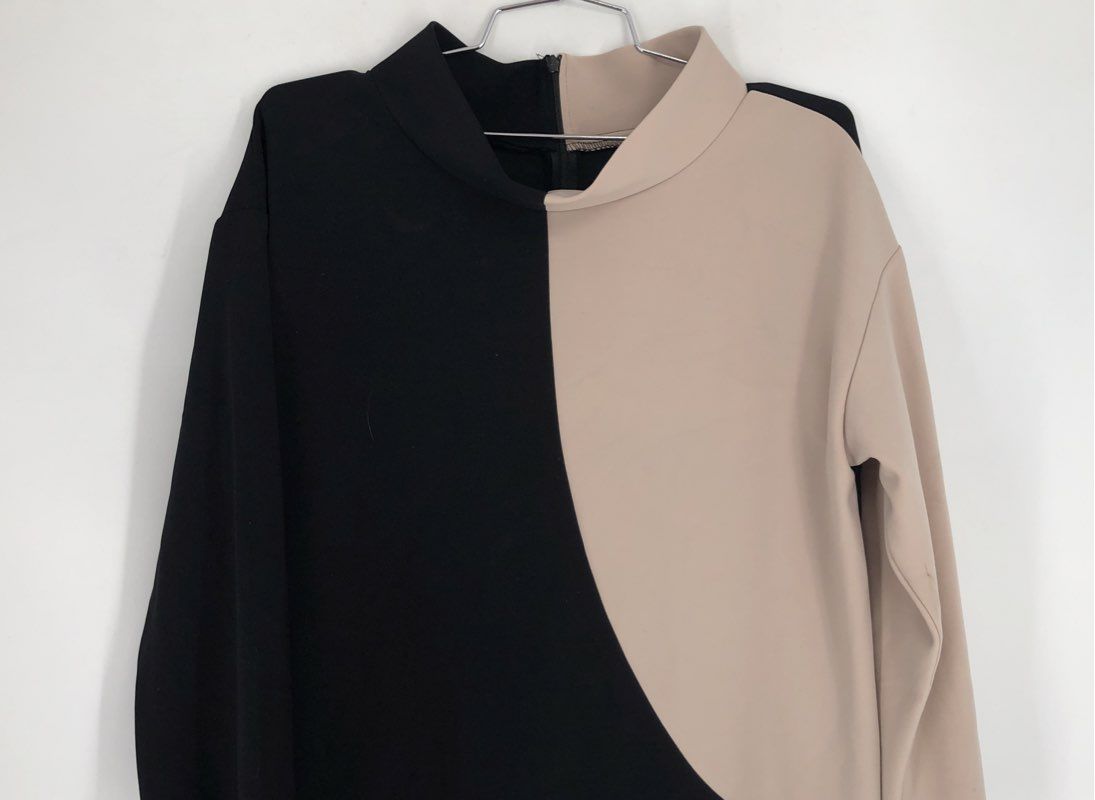 Joseph Ribkoff Women's NWT Colorblock Mock Neck Sheath Dress Black Sand Sz 8