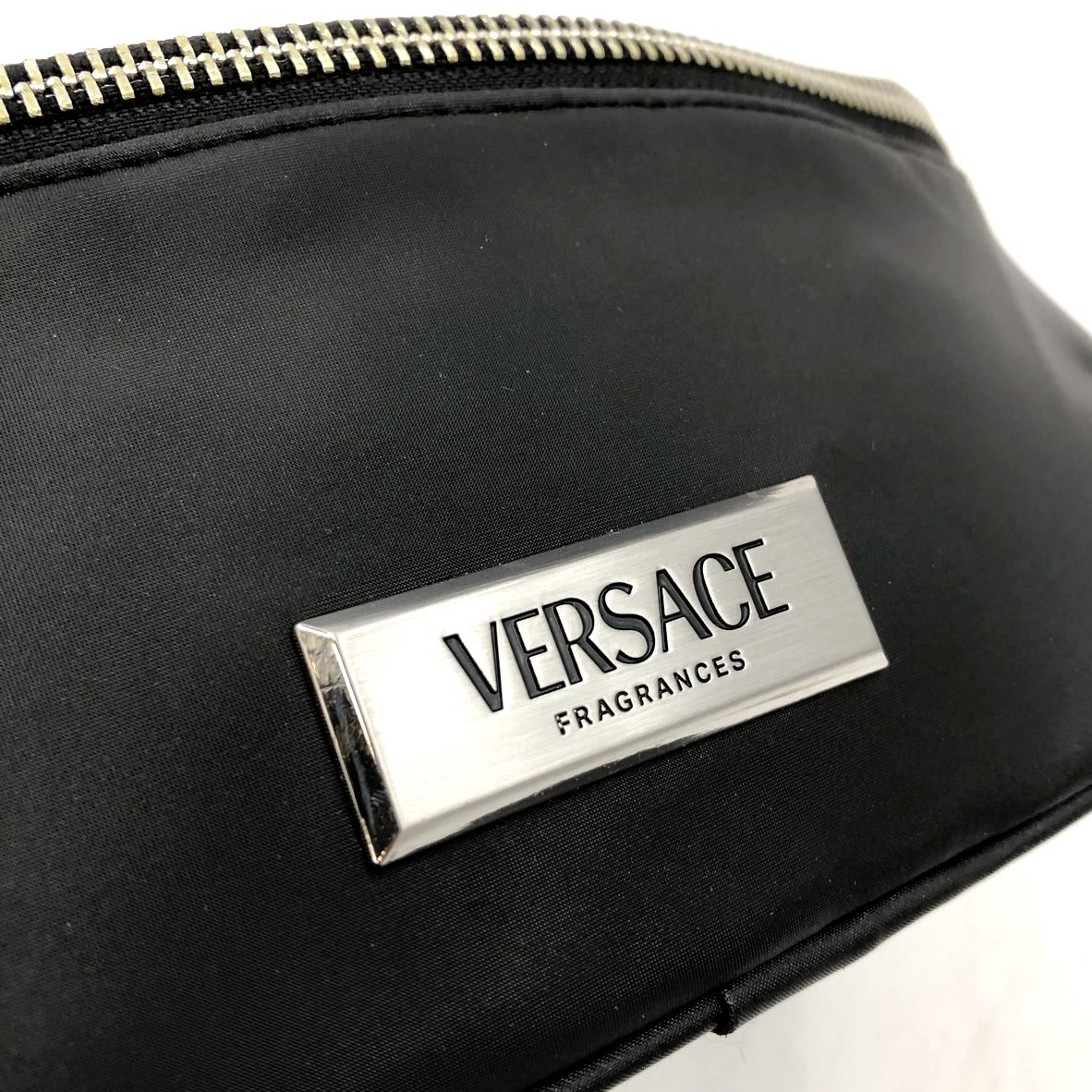 Versace Fragrances Black Fanny Pack/Belt Bag w/ Silver-Tone Hardware & Patterns