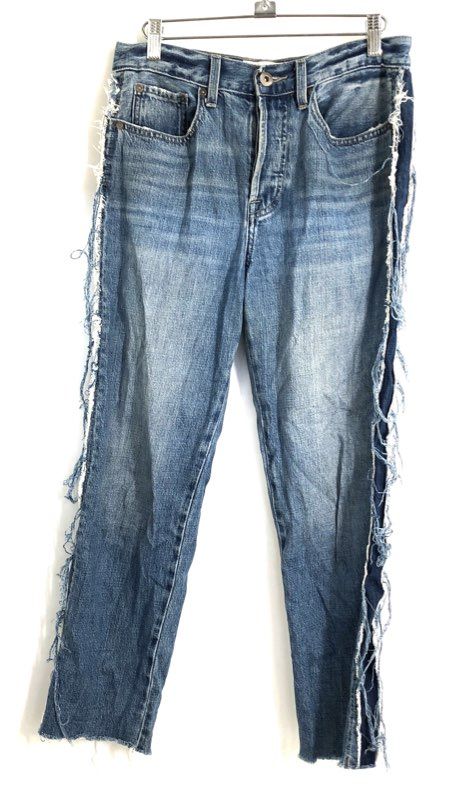 Pistola Women's Blue Distressed Frayed Side Stripe High Rise Straight Jeans 27