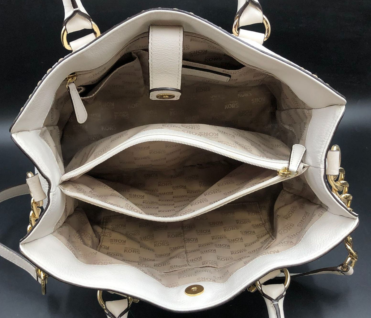 Michael Kors 'Hamilton' Cream White Pebbled Leather Tote with Gold Detail (+COA)