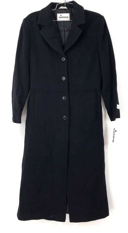Virany Women's Black Wool Cashmere Blend Long Overcoat NWT Size 8P