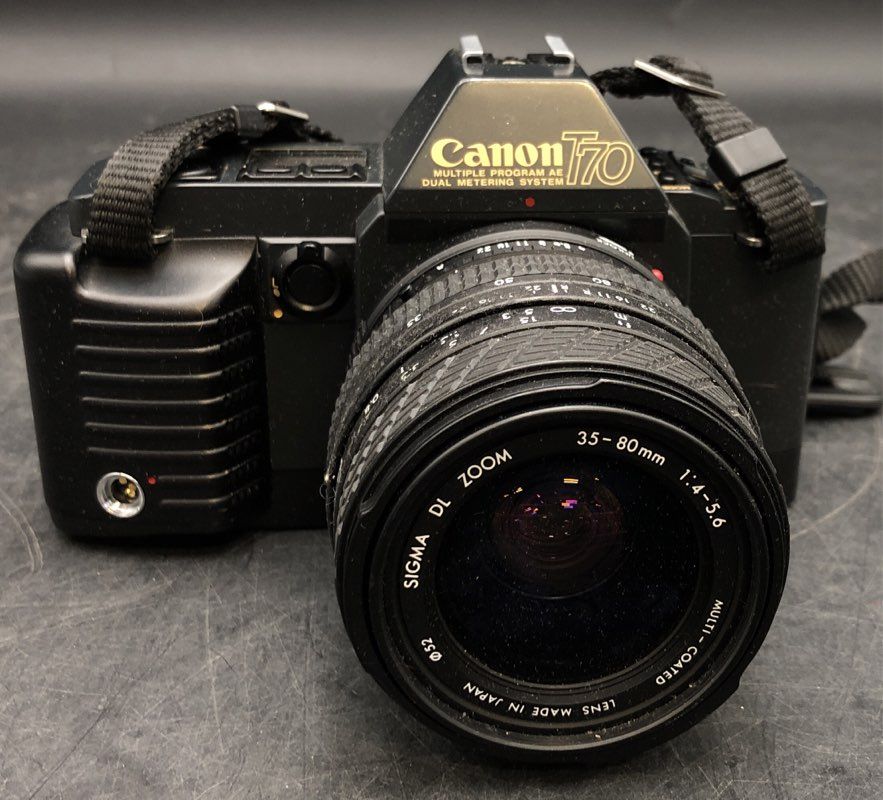 Vintage Canon T70 35mm SLR Camera + 2 Lenses Lot Canon FD Mount