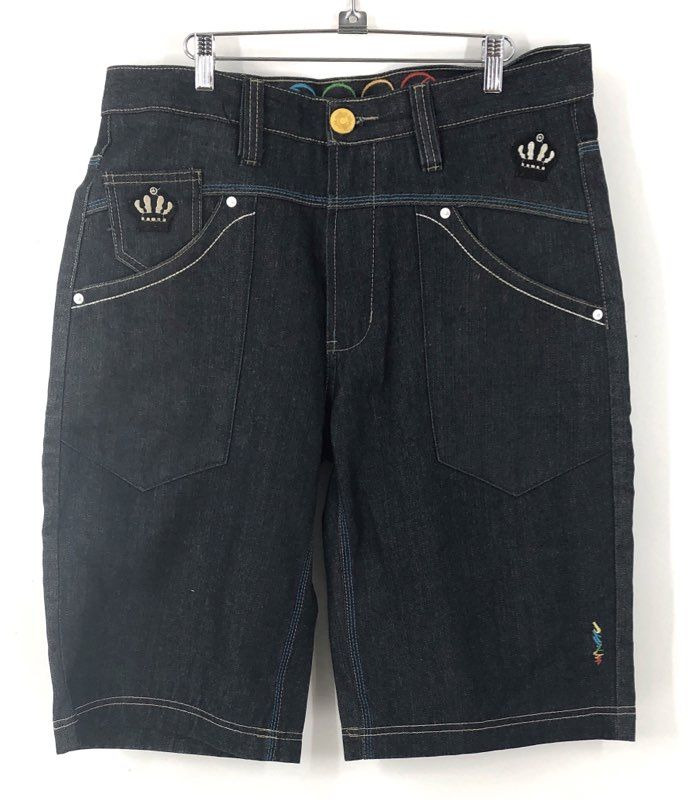Vintage Y2K Coogi Men's Denim Shorts Embroidered Crew Logo Blue Baggy Sz 38