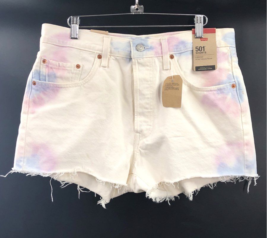 Levi's Women's 501 Shorts White Pink Blue Tie Dye High Rise Cut Off Sz 31 NWT