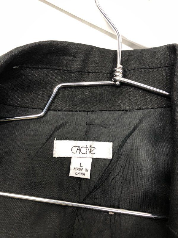 Cache Women's Black Linen Blend Zipper Pocket Back Buckle Blazer Jacket Sz L