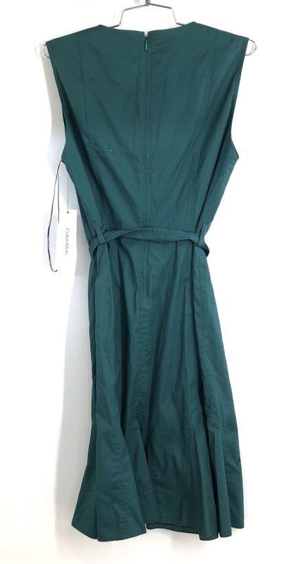 Calvin Klein Women's Green Belted Sleeveless V-Neck Fit & Flare Dress Sz 6 NWT