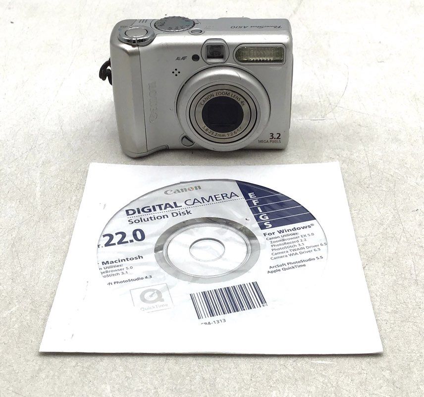 Canon PowerShot A510 Silver 3.2 MP 4x Optical Zoom Compact Digital Camera / Disc