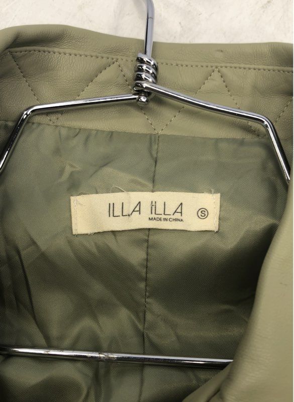 ILLA ILLA Women's Sage Green Faux Leather Cropped Trucker Jacket Sz S