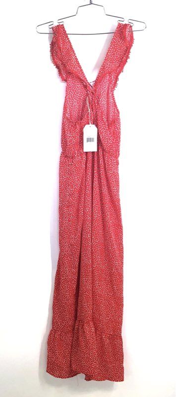 Bahia Women's Red Polka Dot Talia Beach Maxi Dress Ruffle Lace Up NWT Size M