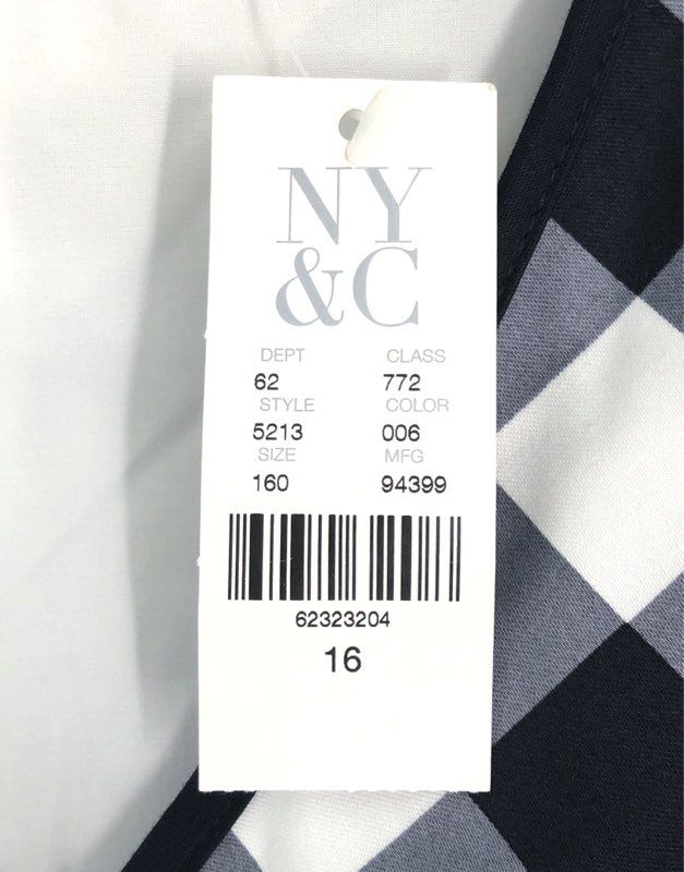 New York & Company Women's Black White Gingham Sleeveless V-Neck Dress NWT Sz 16