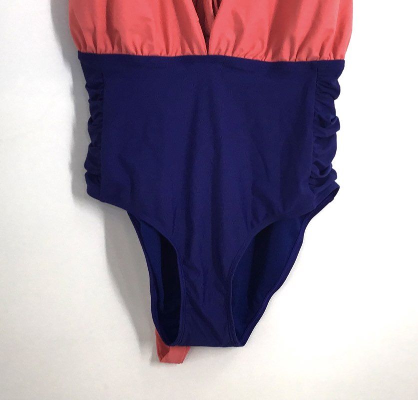 Nicole Miller Women's One-Piece Swimsuit Navy Coral Convertible Ruched Sz L NWT