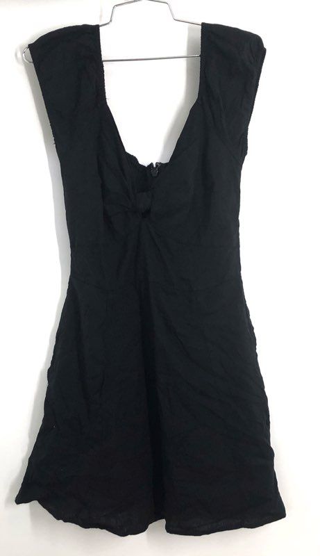 Abercrombie & Fitch Women's Black Linen Blend Knot Front Mini Dress Sz S