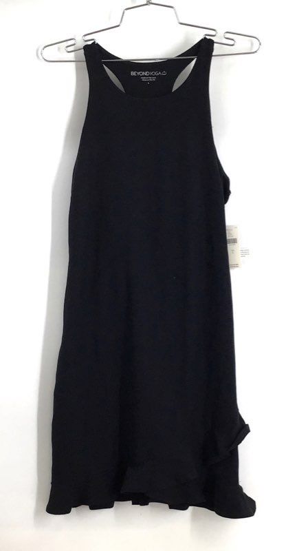 Beyond Yoga Women's Black Racerback Ruffle Activewear Mini Dress Sz L NWT
