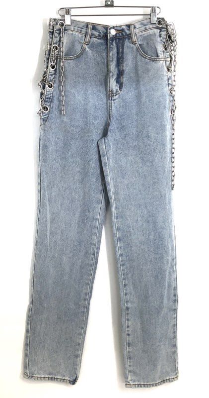 Fashion Nova Women's Tall Breaking Chains Straight Leg Jeans Light Blue Sz 9 NWT
