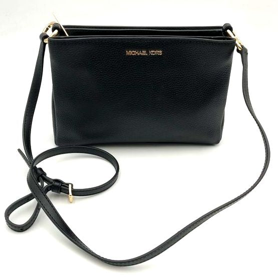 Michael Kors Black Leather Trisha Crossbody Bag Gold Hardware COA