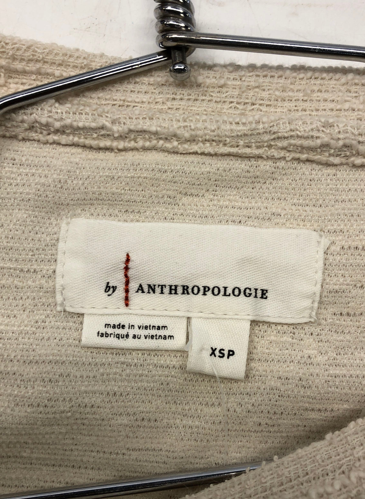 Anthropologie Women's Ivory Textured Back Bow Long Sleeve Top Petite XSP NWT
