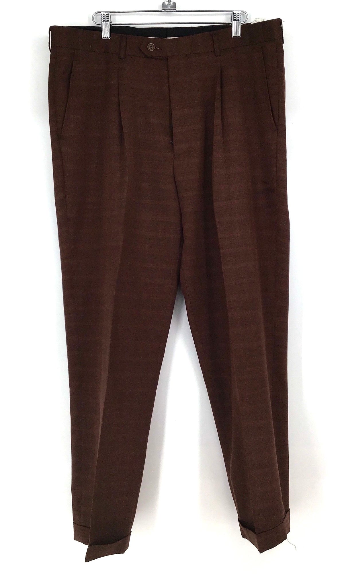 Tessori Men&#39;s Brown Check Single-Breasted 2-Piece Suit Pant Set - Size 42/36L