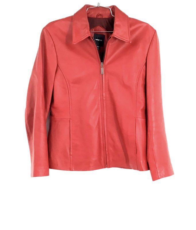 Whet Blu NYC Women&#39;s Red Leather Collared Full Zip Biker Jacket - Size PM