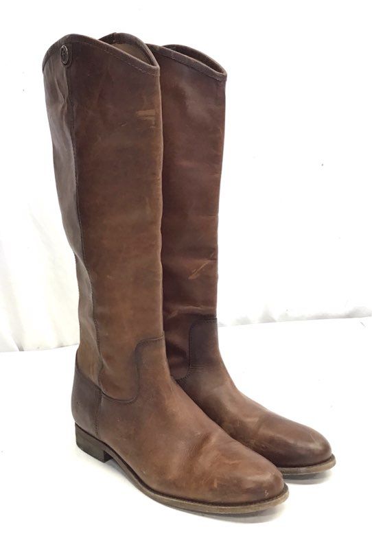 Frye Melissa Button Cognac Brown Leather Tall Riding Boots Women's Size 10 B