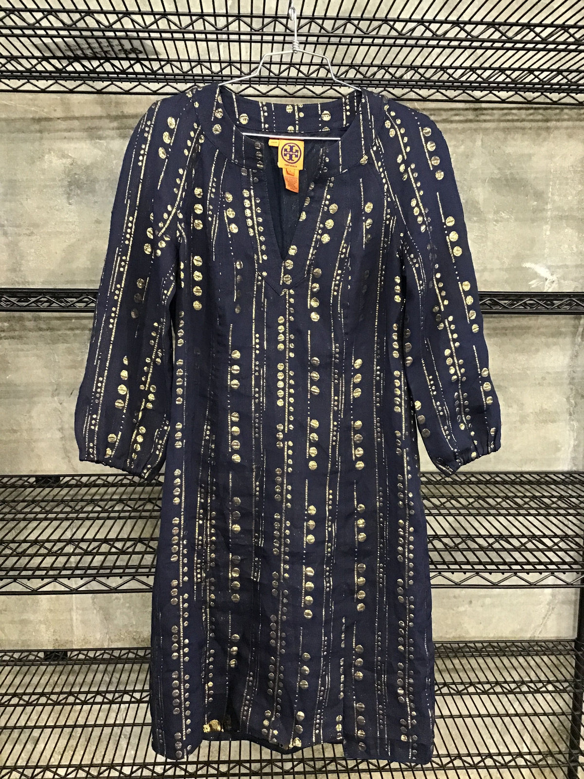 Tory Burch Navy Blue\Gold Silk Blend Tunic Dress-Size: 6 (+COA)