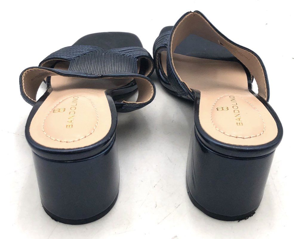 Bandolino Navy Blue Ribbed Strap Block Heel Sandals Mules Women's Size 6M