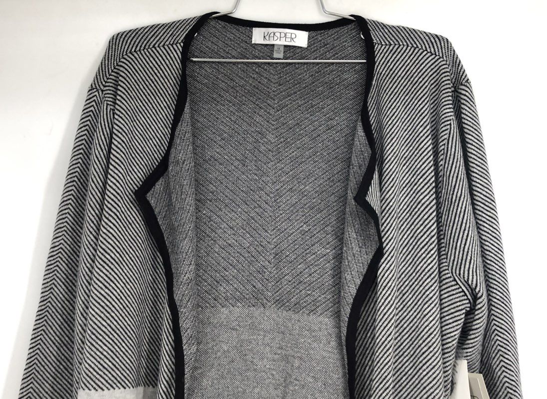 NWT Kasper Women's Black Gray Heather Cardigan Sweater - Size 1X