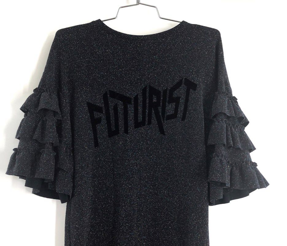 Zara Trafaluc Women's Futurist Black Multicolor Sparkle Ruffle Sleeve Dress Sz S