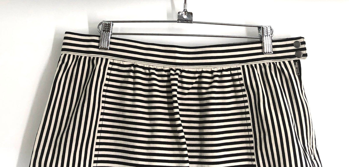 Madewell Women's Black White Striped Ponte Mini Skirt Mixed Stripe Sz 10