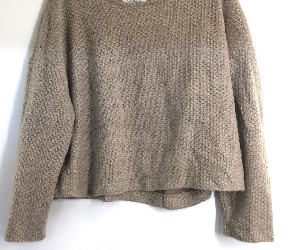 Kiki Bisous Women's Tan Textured Knit Pullover Sweater Boxy Fit Long Sleeve