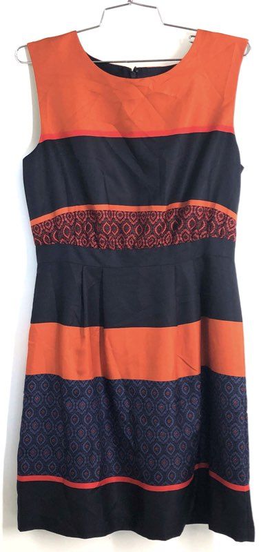Ann Taylor LOFT Women's Dress Orange Navy Colorblock Geometric Print NWT Sz 2