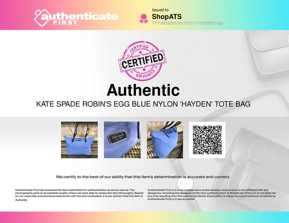 Kate Spade Robin's Egg Blue Nylon Hayden' Tote Bag w\ Blue Leather Trim (+COA)