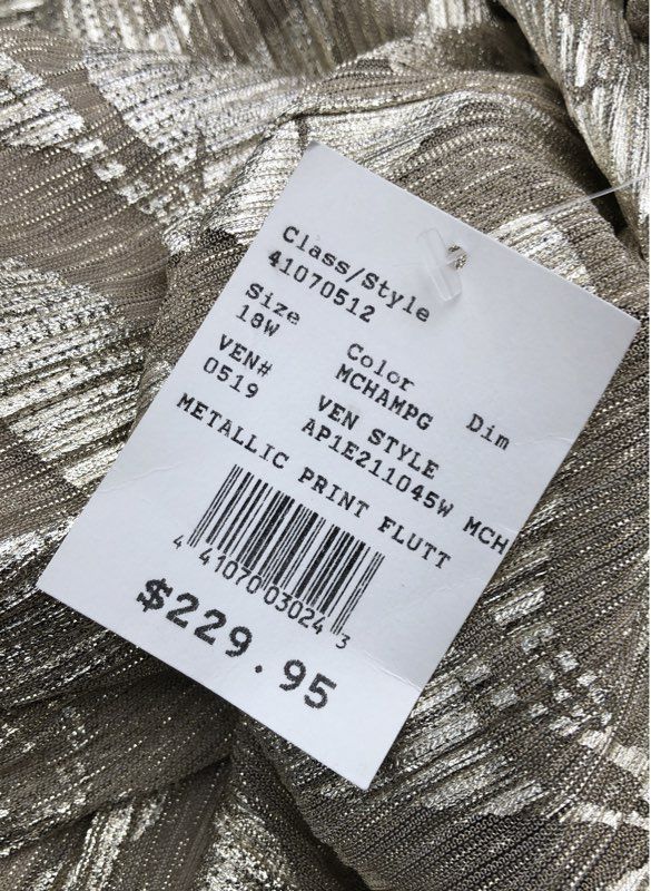 NWT Adrianna Papell Women's Champagne Metallic Print Maxi Dress - Size 18W