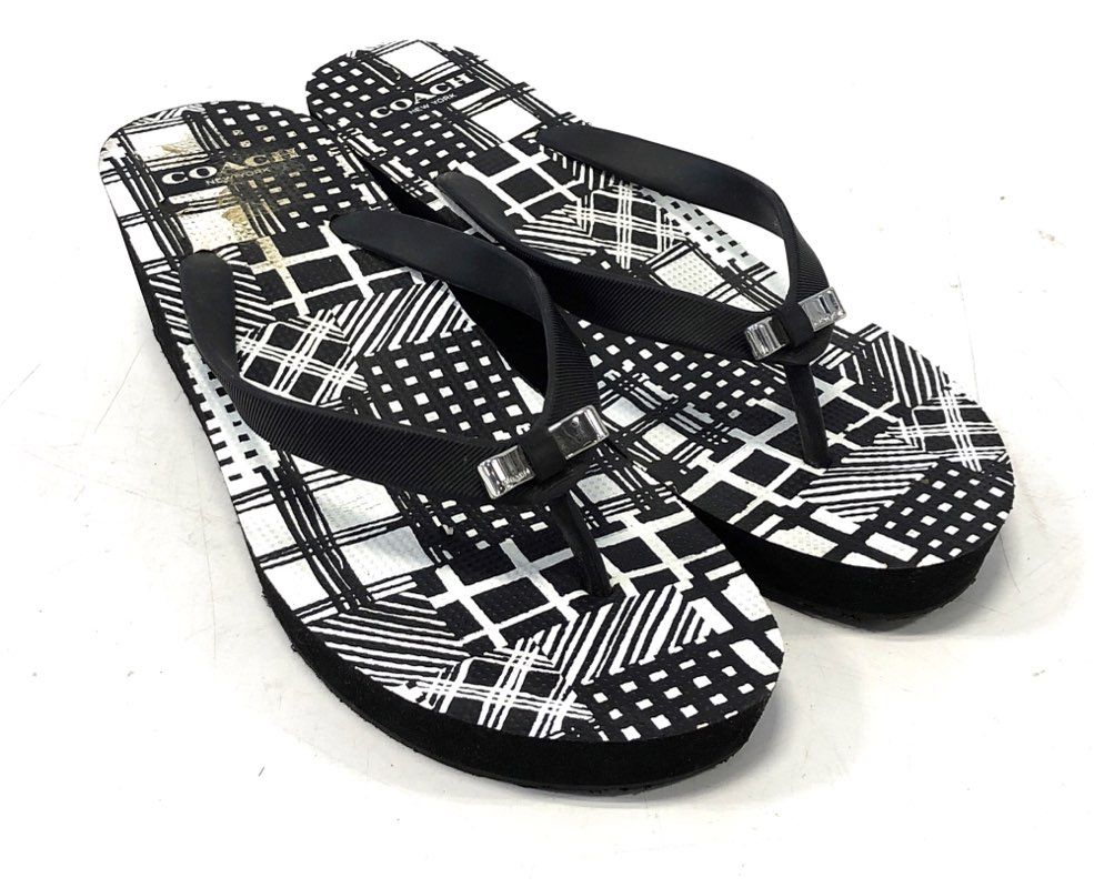 Coach Joklayn Black White Geometric Thong Wedge Sandals Flip Flops Size 7